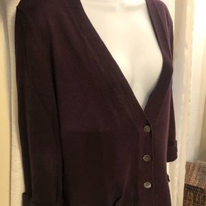 GAP cardigan with 3/4 length sleeves in eggplant